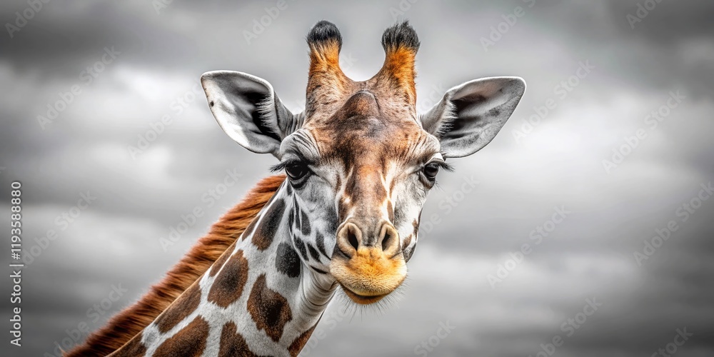 Obraz premium Majestic Giraffe Portrait: High-Key Black and White Low Light Photography