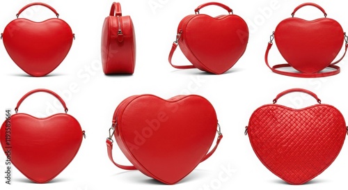 Red Heart Shaped Purse with Multiple Views and Textures