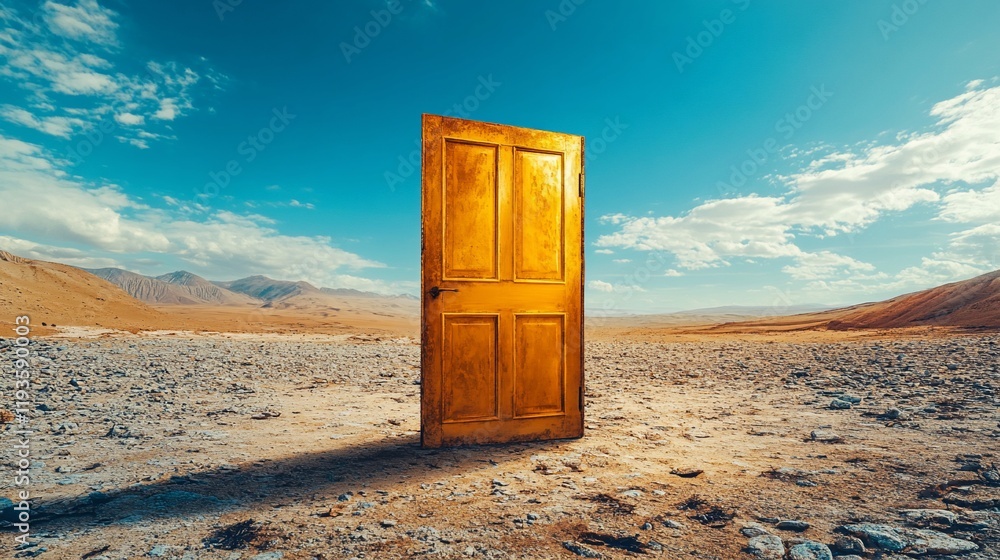 Golden Doorway In A Desolate Desert Landscape Golden Doorway In A Desolate Desert Landscape