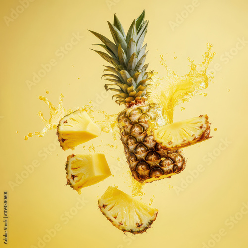 Fresh ripe summer pineapple tropical fruit exploding with juice
