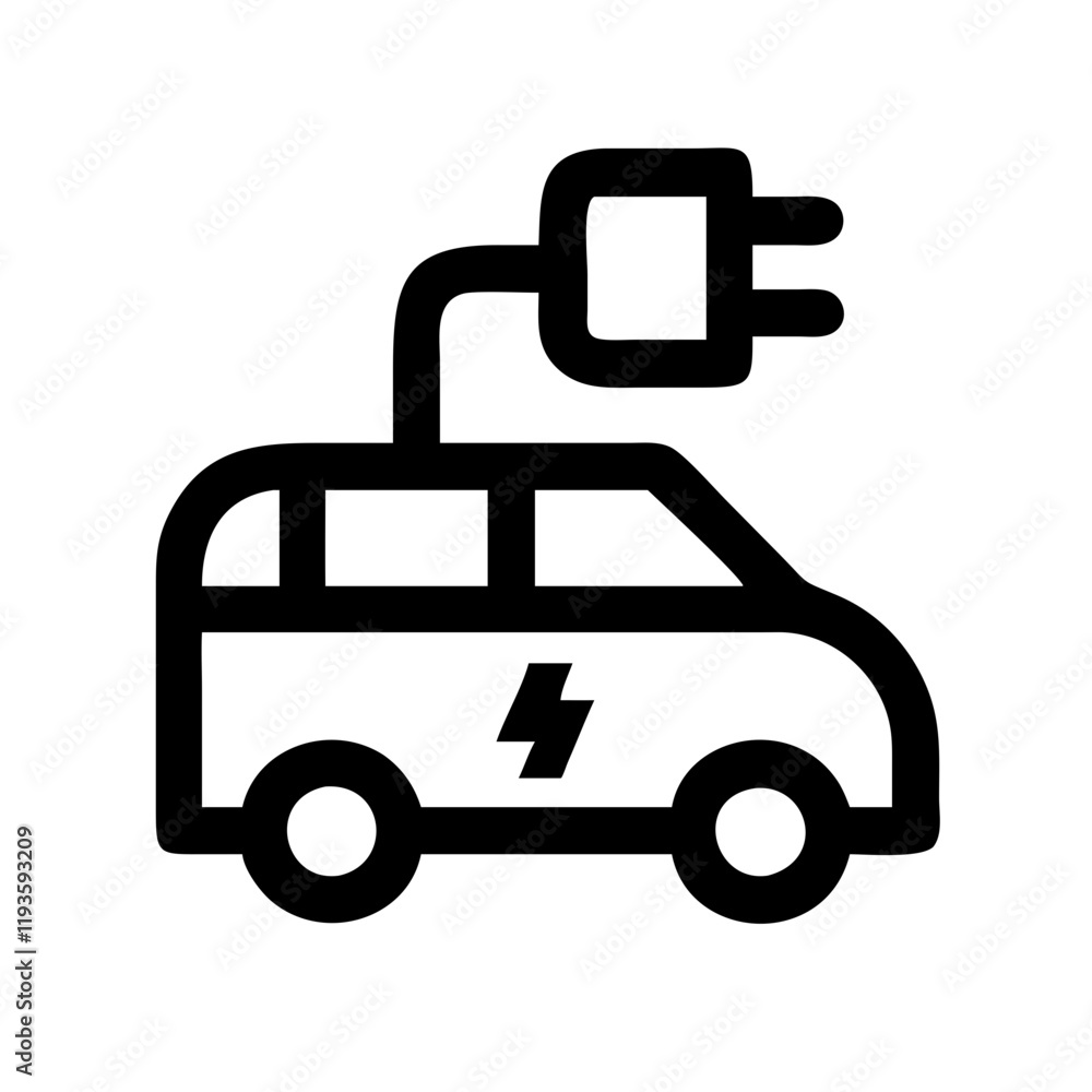 Electric car icon with a charging plug and lightning bolt symbol on a white background
Electric car icon with a charging plug and lightning bolt symbol on a white background