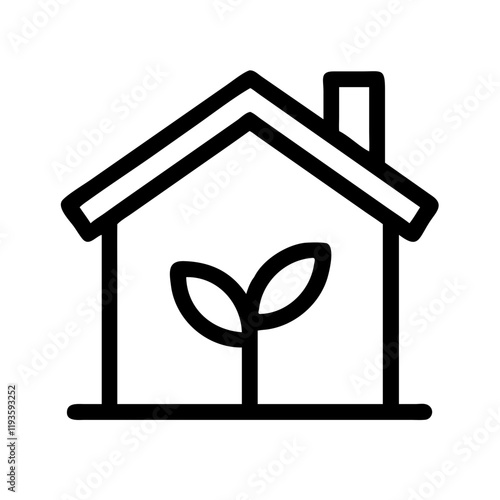 Eco house icon with a green plant growing from the foundation on a white background

