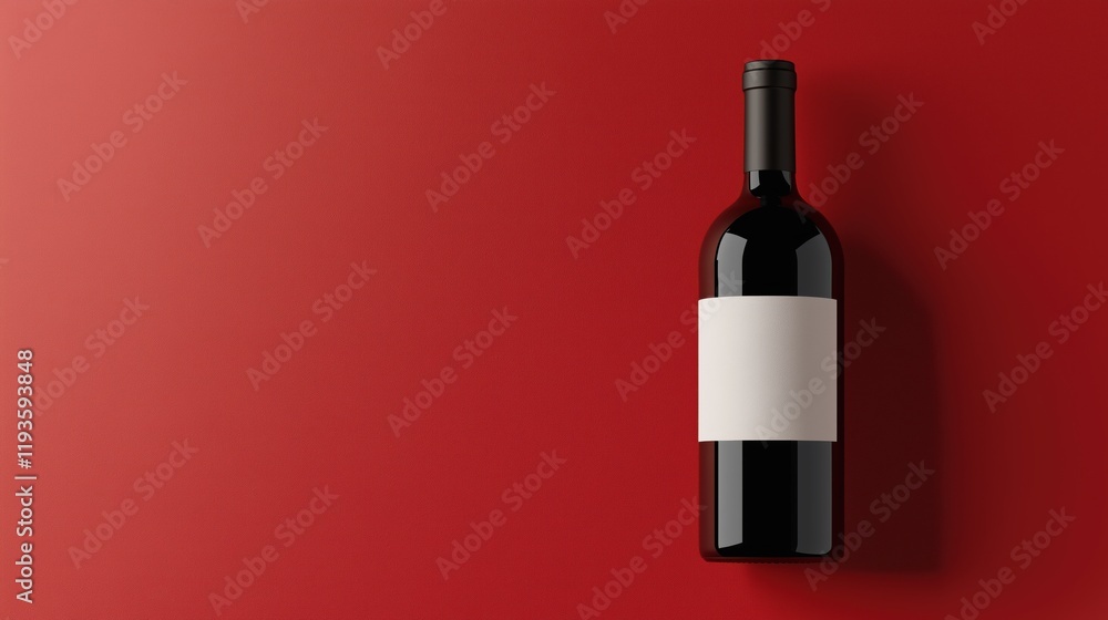 High-resolution black wine bottle mockup with blank label on solid red background