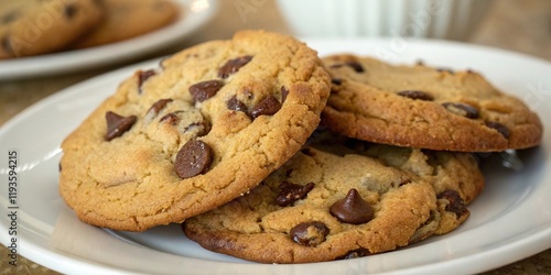 Chocolate Chip Cookies Stacked on a Plate