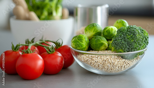 Different fresh products rich in melatonin on white table, closeup photo