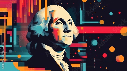George Washington Pop Art Portrait With Geometric Shapes and Vibrant Colors