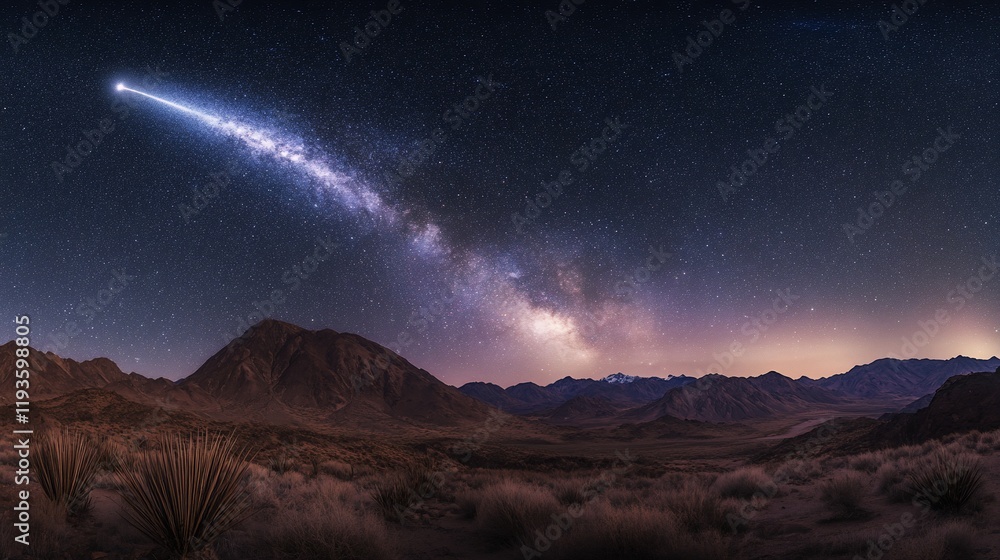 Milky Way Arcing Over Desert Mountains At Night Milky Way Arcing Over Desert Mountains At Night