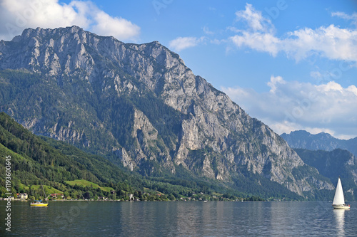 Lake Traun Traunsee in Upper Austria landscapes summertime,Austria photo