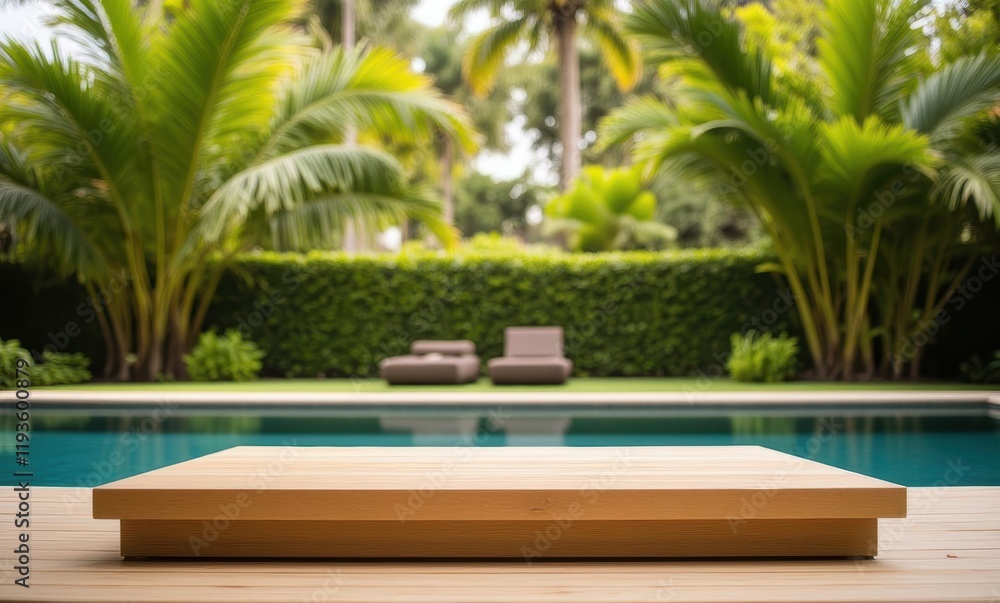 Luxurious poolside oasis with palm trees Luxurious poolside oasis with palm trees