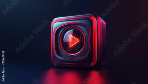 Live Video Camera With Lens And Media Button: Realistic Film Movie Play Button For Streaming Multimedia And Cinema Record Render. photo