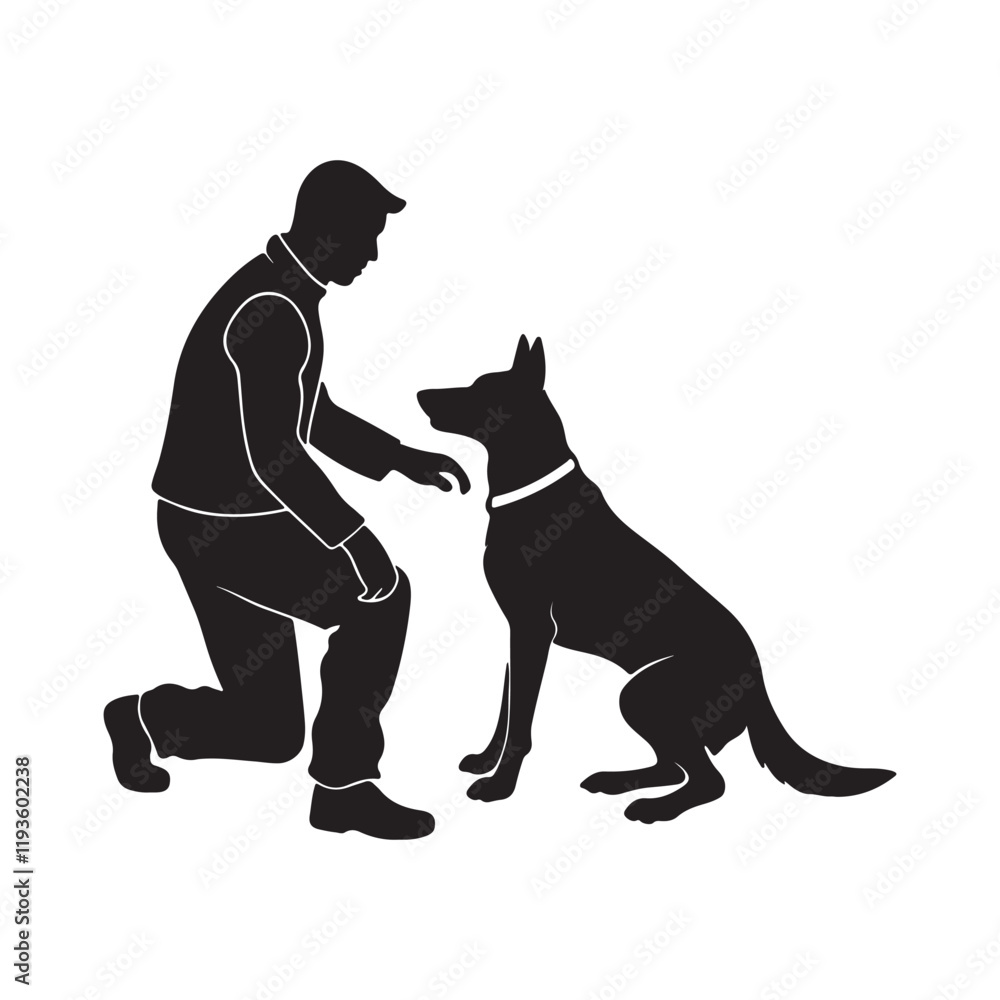 a man playing with dog silhouette, black and white silhouette, vector and illustration a man playing with dog silhouette, black and white silhouette, vector and illustration