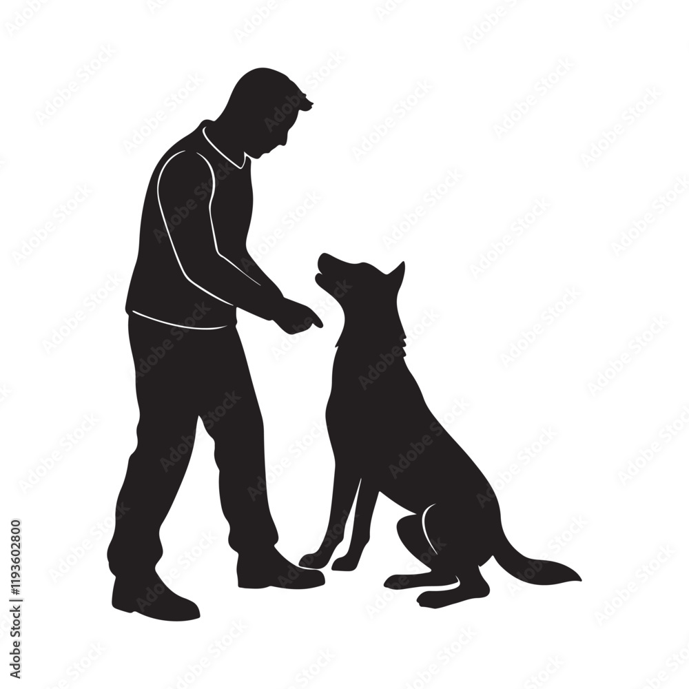 a man playing with dog silhouette, black and white silhouette, vector and illustration a man playing with dog silhouette, black and white silhouette, vector and illustration
