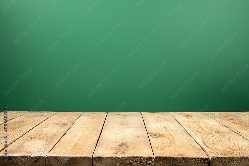 Wooden Tabletop Against A Green Background Wooden Tabletop Against A Green Background