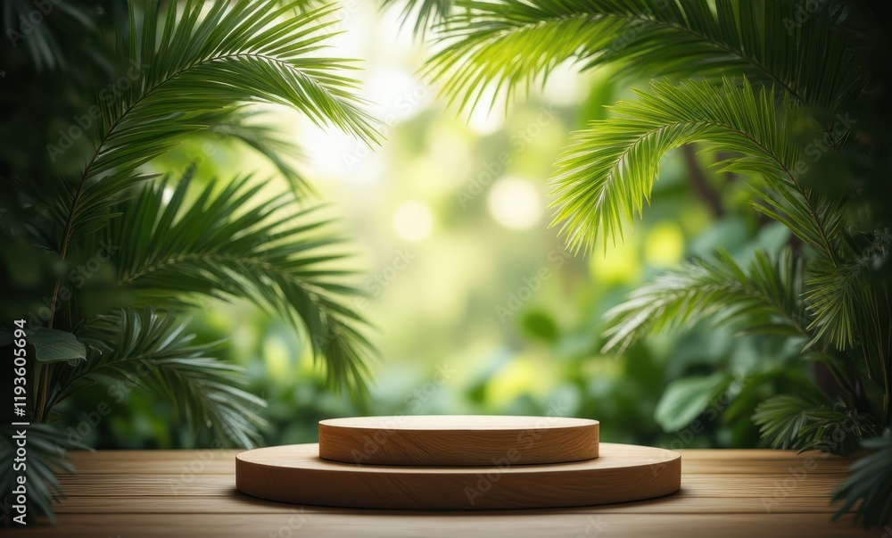 Natural display podium amidst lush greenery Natural display podium amidst lush greenery