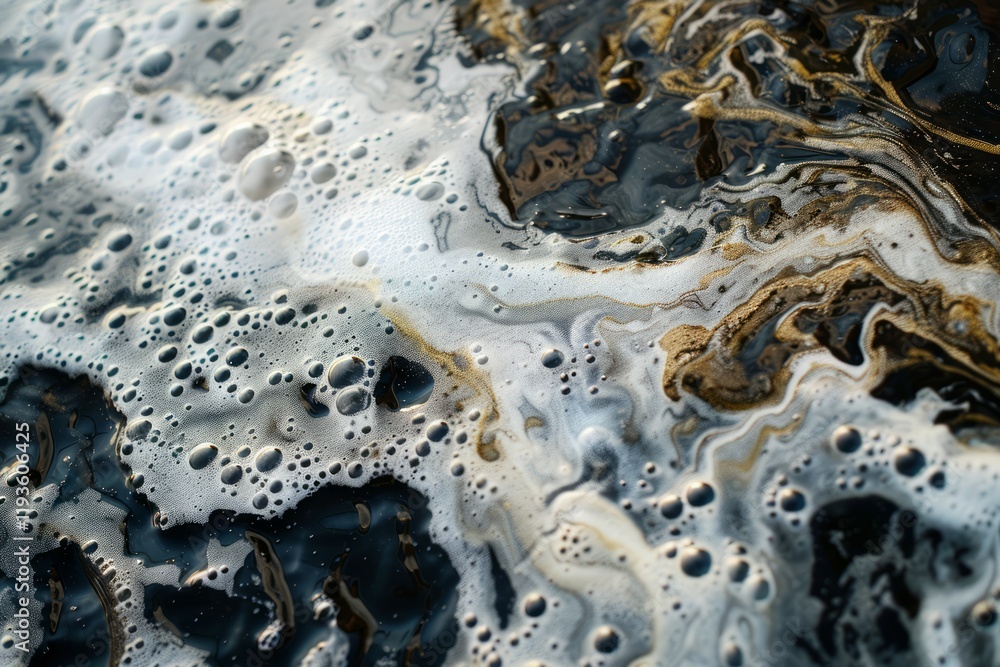 Naklejka premium Image of Bubbly crude oil in dark pond. Texture for background usage