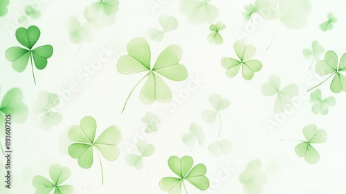 A single shamrock against an out of focus green background for Saint Patrick's day advertisement.