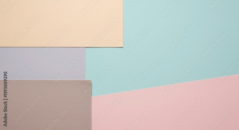 Fototapeta premium Pastel Geometric Paper Background with Light Yellow, Gray, Brown, Pink and Turquoise