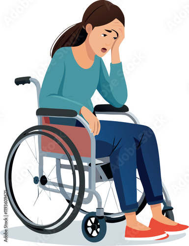 Sad young woman feeling hopeless sitting on wheelchair,