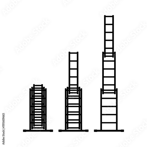 Sliding folding ladder icon. Black silhouette. Vertical front side view. Vector simple flat graphic illustration. Isolated object on white background. Isolate.