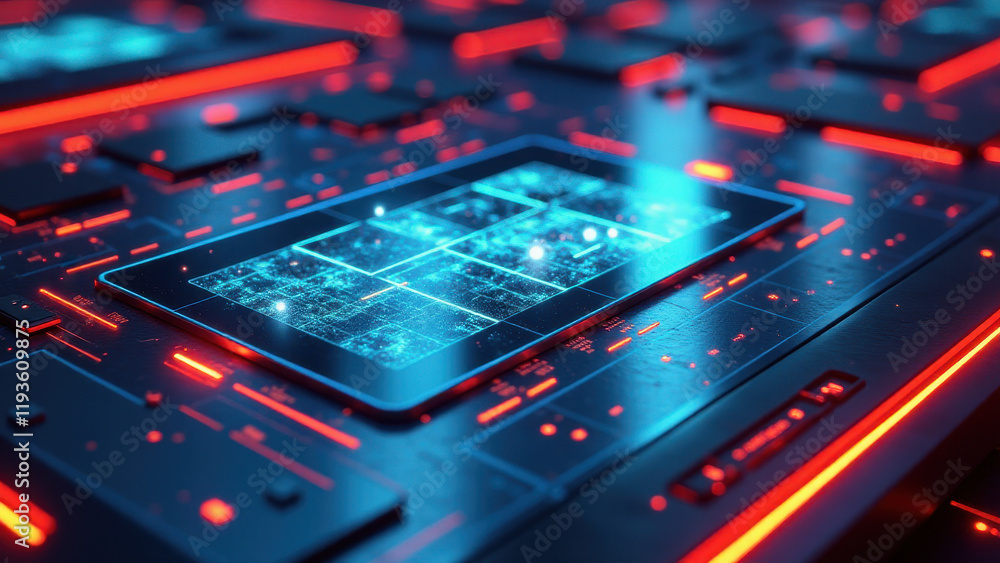 Fototapeta premium Magical Glow on an Electronic Circuit Board, Creating a Stunning Light Effect