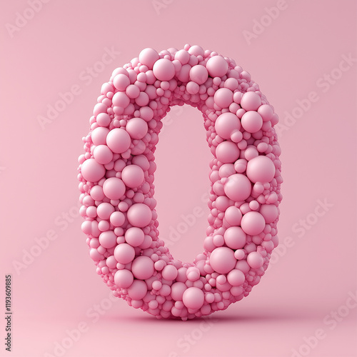 A whimsical number zero composed of cute pink bubbles stands out. photo