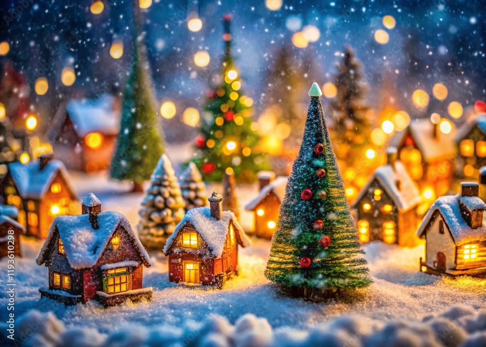 Miniature Christmas Town, Magical Winter Wonderland, Tilt-Shift Festive Scene Miniature Christmas Town, Magical Winter Wonderland, Tilt-Shift Festive Scene