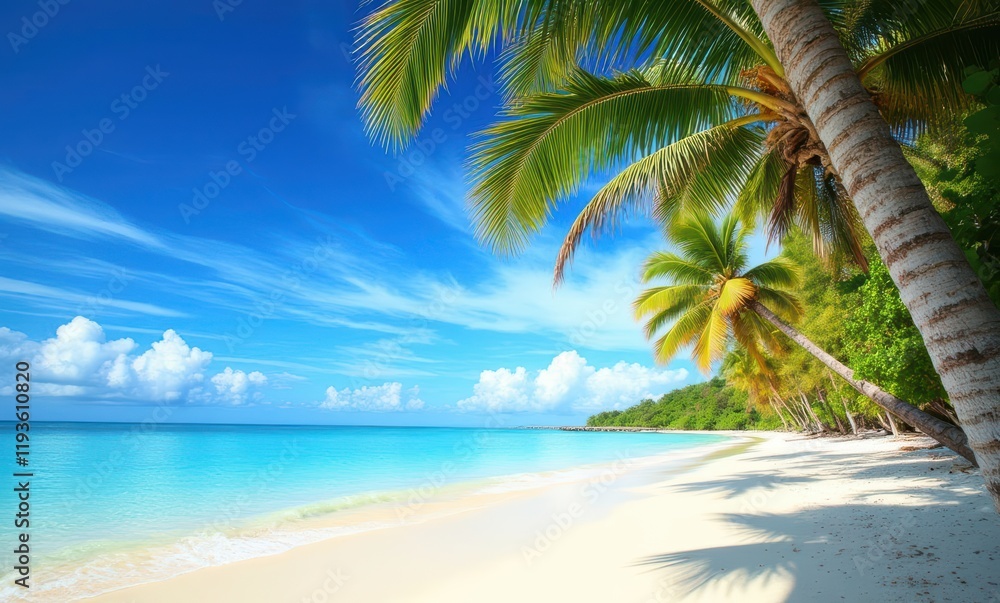 Tropical beach with palm trees and clear water Tropical beach with palm trees and clear water