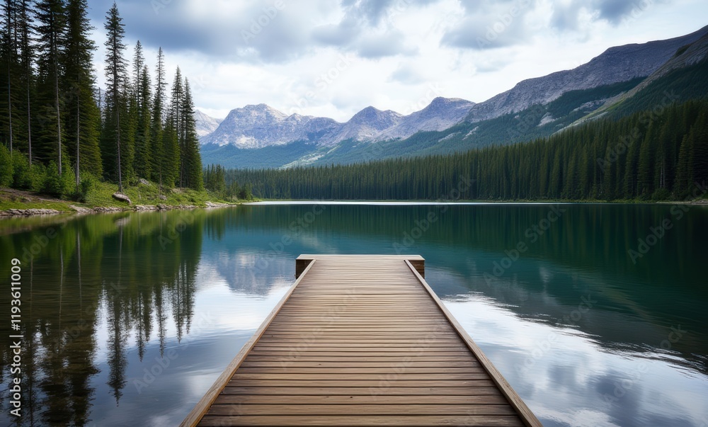 Serene lake with a wooden dock Serene lake with a wooden dock