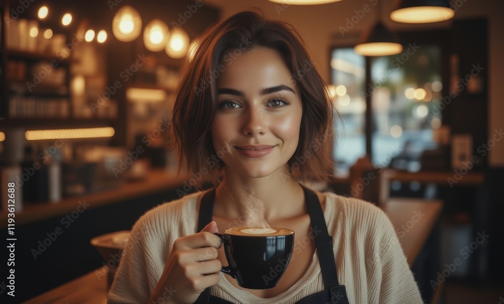 Smiling woman enjoying a coffee Smiling woman enjoying a coffee