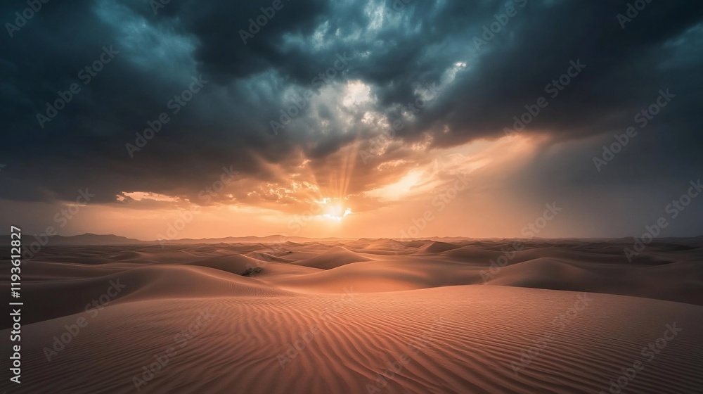 Dramatic Desert Sunset Under Cloudy Sky Dramatic Desert Sunset Under Cloudy Sky