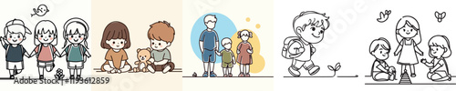 Vector collection of small children playing