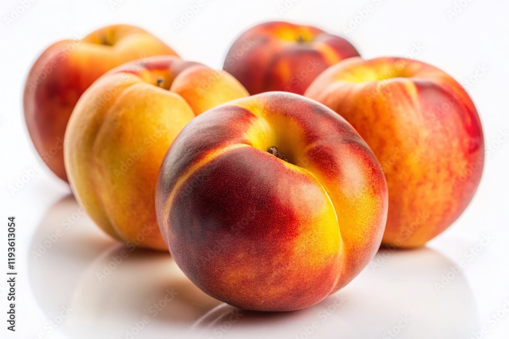 Miniature Peach Still Life: Juicy Summer Fruit Isolated on White