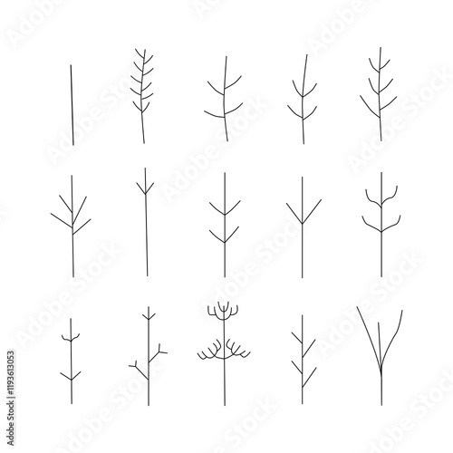 stick branches, simple and clean design black line art on a white background.