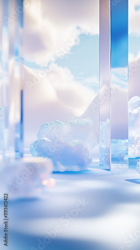 Colorful abstract 3d form from white and blue glass