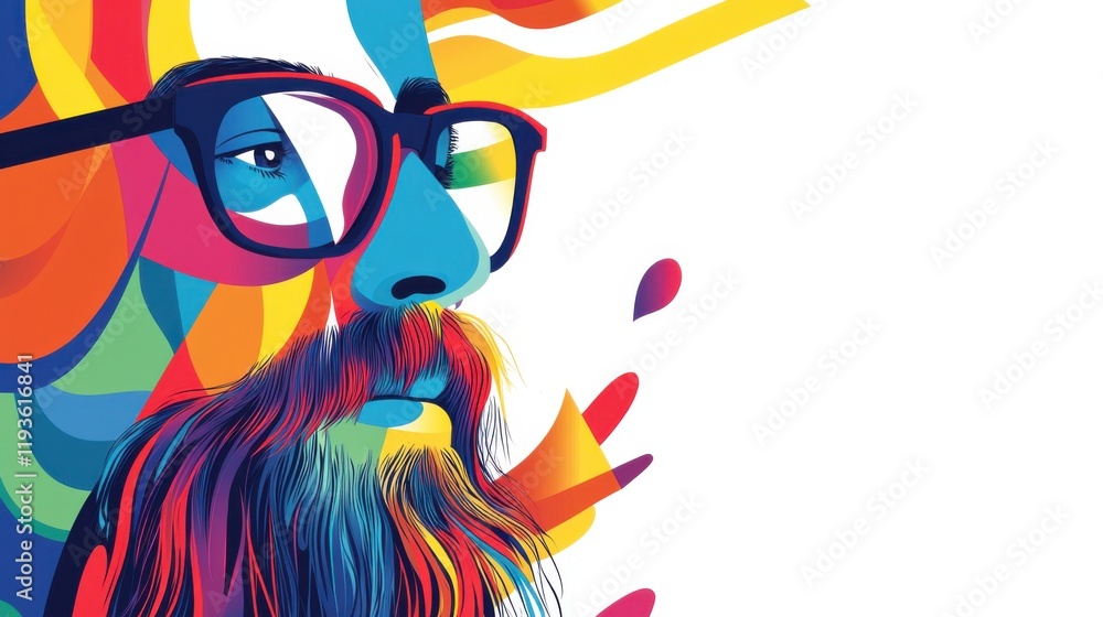 Vibrant Digital Portrait of a Creative Man with Colorful Hair and Glasses, Abstract Artistic Expression in Vibrant Hues and Modern Style Vibrant Digital Portrait of a Creative Man with Colorful Hair and Glasses, Abstract Artistic Expression in Vibrant Hues and Modern Style