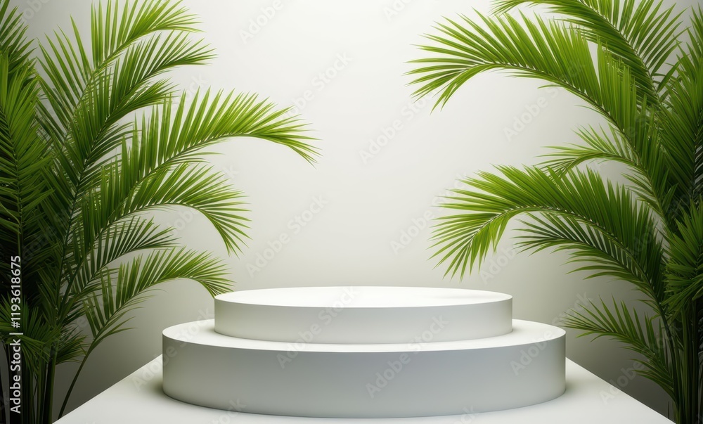 Elegant green leaves with white pedestals Elegant green leaves with white pedestals