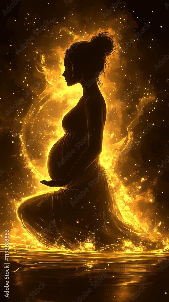 Naklejka premium A serene painting of a pregnant woman meditating in lotus position