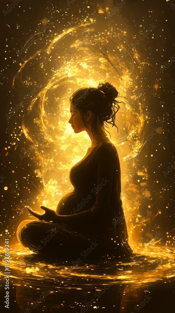 Obraz premium pregnant woman meditating in lotus position, symbolizing peace.