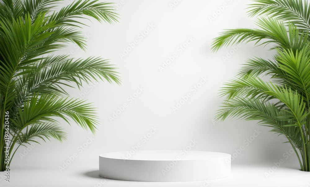 Tropical greenery with a white platform Tropical greenery with a white platform