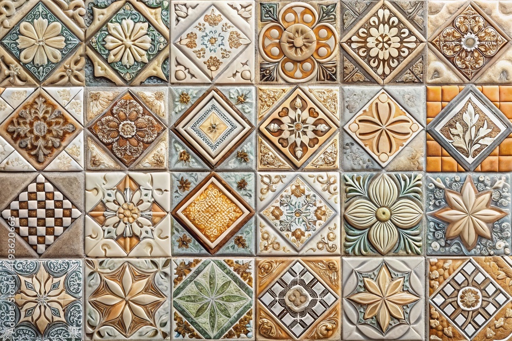 Minimalist Earthy Ceramic Tile Texture: Geometric Pattern in Neutral Tones - Flat Lay Wall or Floor Design Minimalist Earthy Ceramic Tile Texture: Geometric Pattern in Neutral Tones - Flat Lay Wall or Floor Design