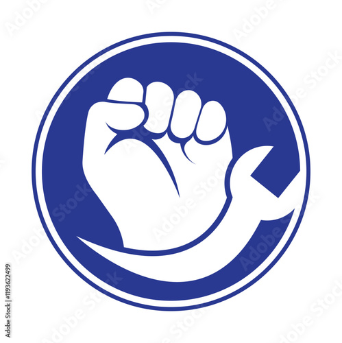 Wrench hand logo design vector.