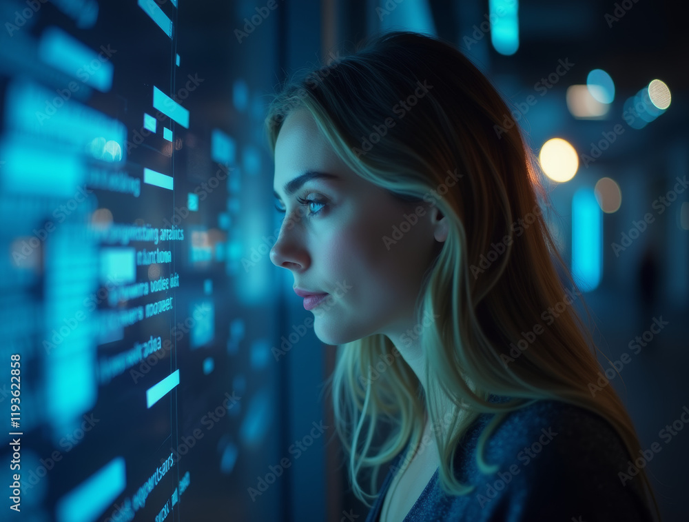 woman in cybersecurity environment with digital interface in background woman in cybersecurity environment with digital interface in background