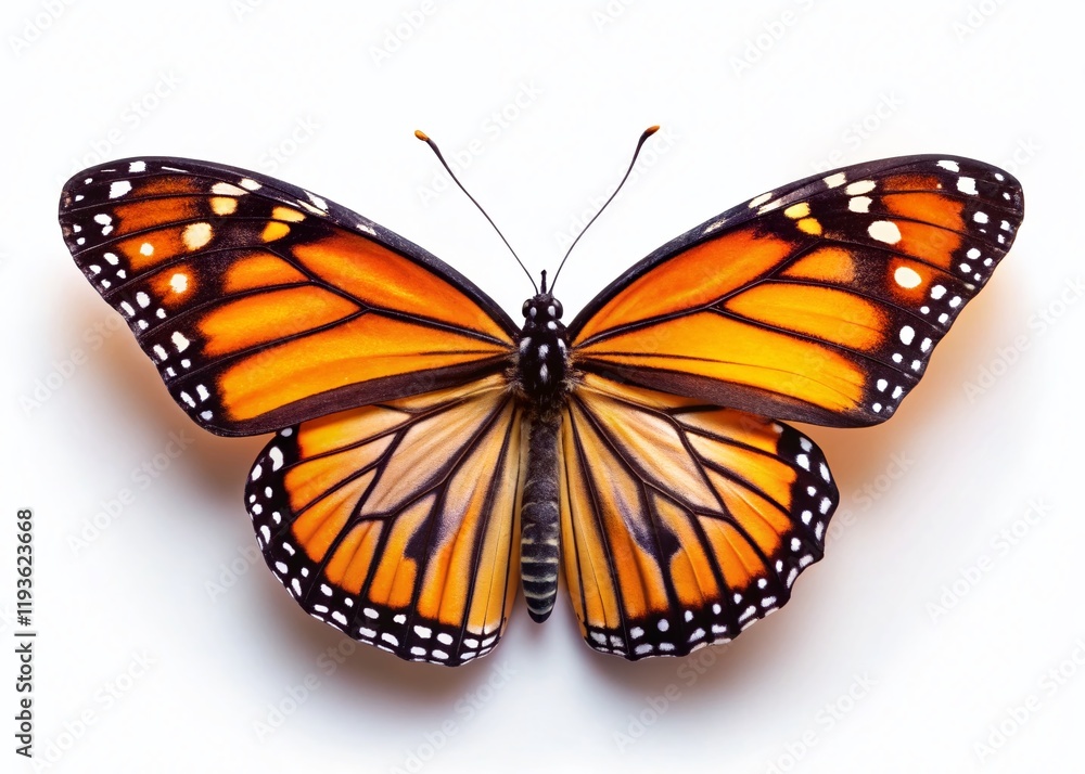Fototapeta premium Minimalist Monarch Butterfly Isolated on White Background - Stock Photo