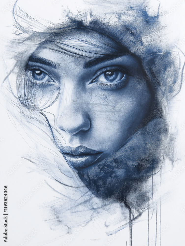 Obraz premium A captivating half-face portrait featuring a woman's mystique.