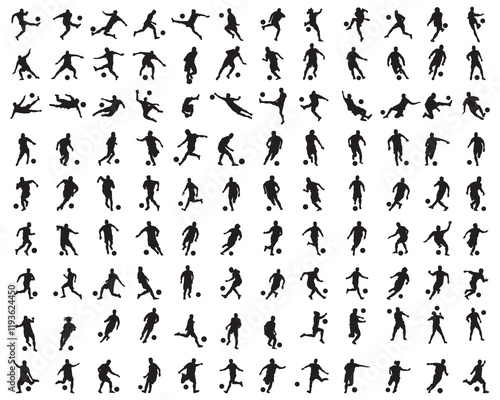 Black silhouettes of football players on a white background