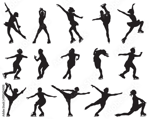 Black silhouettes of figure skaters on a white background