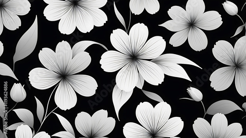 A seamless monochrome flowers pattern for art design projects. Perfect for fashion textile.