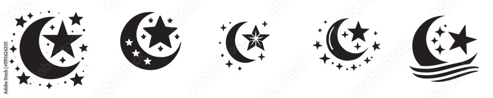 Collection of beautiful vector silhouettes of the moon and stars Collection of beautiful vector silhouettes of the moon and stars
