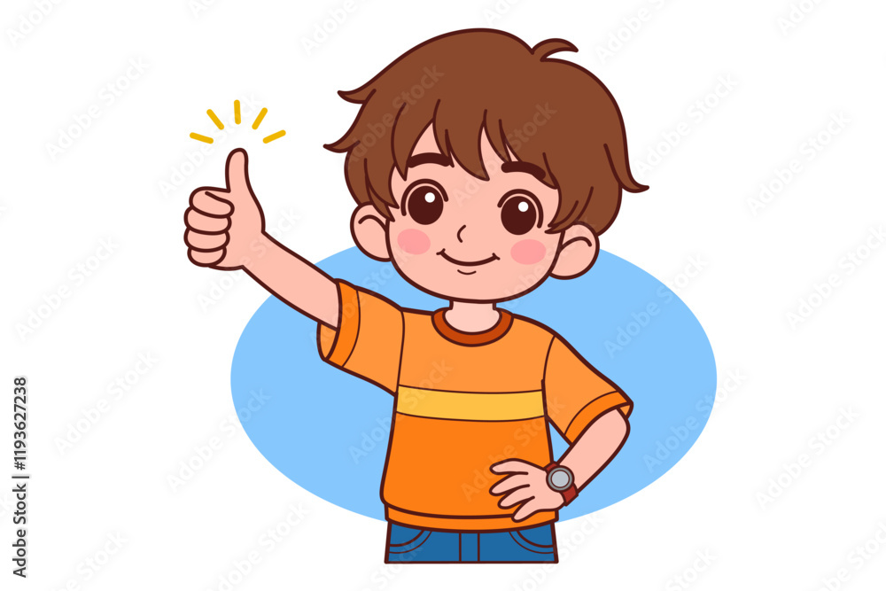 The young boy isolated smiling and raising thumb up. Cartoon People Vector Illustration. The young boy isolated smiling and raising thumb up. Cartoon People Vector Illustration.