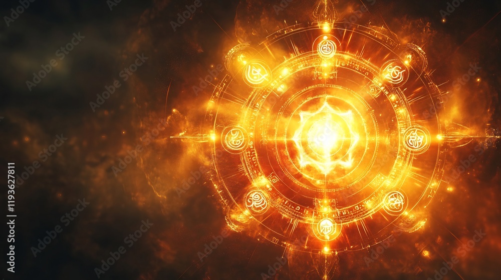 Obraz premium Symbolic portrayal of karma dharma through glowing spiritual energy sacred symbol